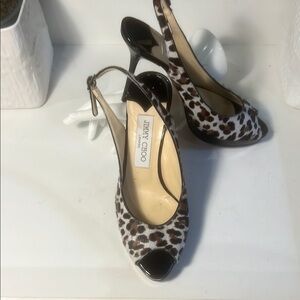 Jimmy Choo Black and Brown Animal Print Slingback Heels